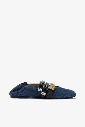 Ganni Blue Sue Triple Ballerina in Denim - Size 36 Organic Cotton