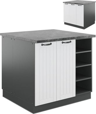 Vicco Isla De Cocina Fame-line, Casa De Campo Blanca/antracita, 90 Cm Sin Encimera