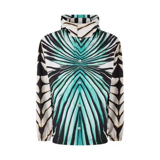 Roberto Cavalli Light Jackets, male, Blue, Size: XL Ray Of Sea Print Bomber