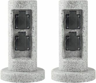 ETC Shop Etc-shop - Set di 2 prese di corrente esterne 2 volte pilastro di energia pietra design terrazza giardino cortile distributore di elettricit&agrave; grigio