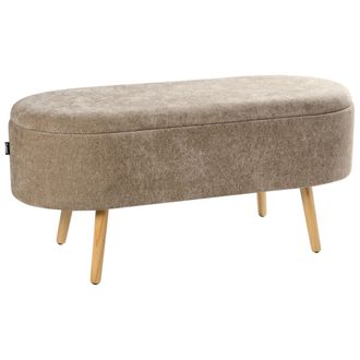 Beliani Banco Con Almacenaje Tapizado En Tela De Chenilla Patas De Madera De Pino Dormitorio Sala De Estar Accesorio Marr&oacute;n Claro Oklahoma