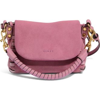 Aim&eacute;e Mini Zen Leather Crossbody Bag in Dusty Rose Suede at Nordstrom