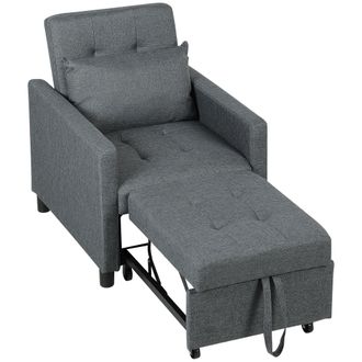 HOMCOM Convertible Single Chair Bed with Upholstered Fabric - Dark Grey | TJ Hughes