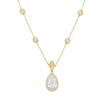 Diana M. Jewels 14kt Yellow gold Lab Grown 2.00 ct Pear Diamond Halo Pendant With Bail