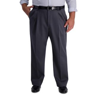 Haggar Mens Iron Free Premium Khaki Classic Fit Pleat Front Expandable Waist Casual Pant (Regular and Big & Tall Sizes), Dark Grey-Bt, 48W x 32L