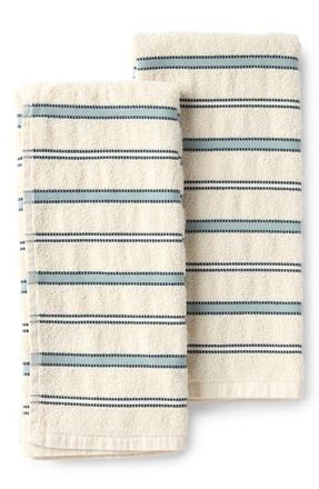 Coyuchi Acacia Organic Cotton Set of 2 Hand Towels in Undyed/Midnight Indigo Stripe at Nordstrom