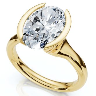 Pompeii3 Certified Terresa 3Ct Oval Diamond Engagement Half Bezel Ring Lab Grown