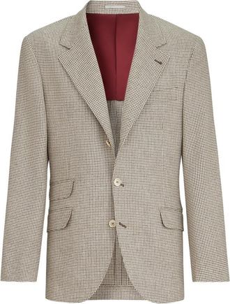 Brunello Cucinelli Wool, Alpaca And Silk Houndstooth Deconstructed Cavallo Blazer