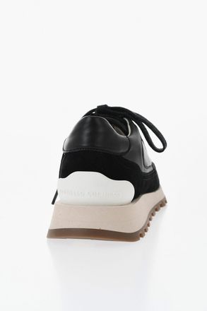 Brunello Cucinelli Sneakers Basse in Suede e Pelle con Strass e Suola a Contrasto Brunello Cucinelli