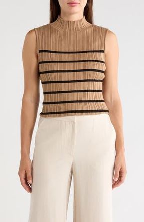 T Tahari Mock Neck Sleeveless Ribbed Sweater in Caramel/Black at Nordstrom Rack, Size X-Small