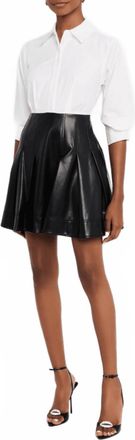 SIMKHAI Padma Poplin Faux Leather Combo Mini Dress In Black Multi