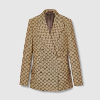 Gucci Double-breasted GG Canvas Jacket, Beige