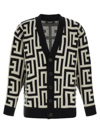Balmain Bicolor Merino Wool Mens Cardigan