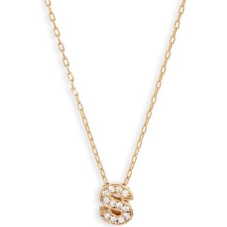 Nordstrom Pav&eacute; Cubic Zirconia Initial Necklace in S- Clear- Gold at Nordstrom