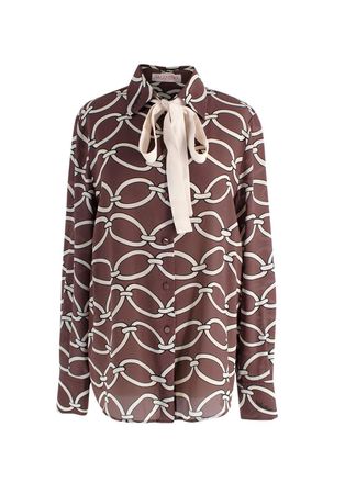 Valentino Garavani Valentino Brown Chain Print Silk Shirt Size M