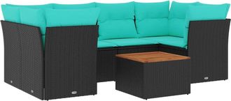 vidaXL Set De Sof&aacute;s De Jard&iacute;n 7 Pzas Con Cojines Rat&aacute;n Sint&eacute;tico Negro Vidaxl