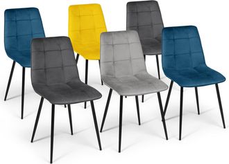 IDMarket Set Di 6 Sedie Da Pranzo In Velluto Blu X2, Grigio Scuro X2, Grigio Chiaro, Giallo Mila