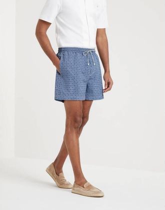 Brunello Cucinelli Mens Ocean Patterned Swim Shorts, Size XXL