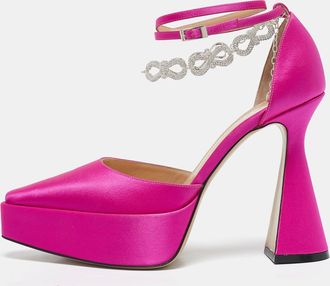 Mach & Mach Pink Satin Crystals Bow Chain Pumps