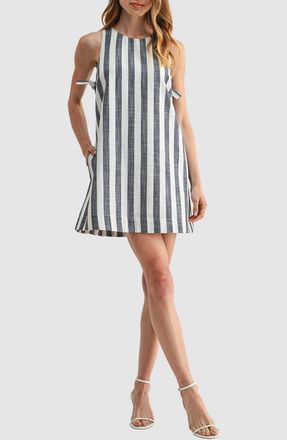 All in Favor Side Tie Shift Minidress in Ivory Navy at Nordstrom, Size X-Small