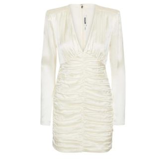 Rotate Gerimpelde Satijnen Mini Jurk Ivoor - Dames - Korte kleedjes - Beige - S - Satijn - Kleedjes