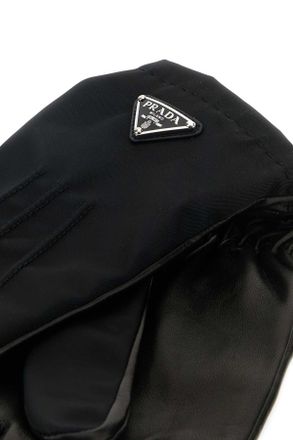 Prada Mens Black Nylon And Nappa Leather Gloves Nero Exterior: Guanti