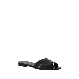 Saint Laurent Womens Black Calf Leather Bos Taurus Strap-On Sandals