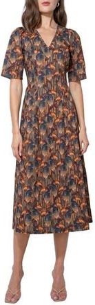 Adelyn Rae Gracie Puff Sleeve Midi Dress in Multi Color at Nordstrom Rack, Size X-Large