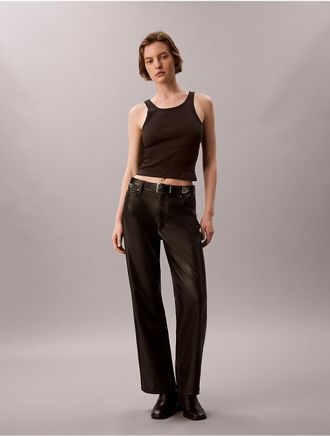 Calvin Klein Jeans Calvin Klein Womens Faux Leather Ultra High Wide Pants - Black - 10