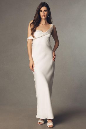Mare Mare Asymmetrical Slim Satin Maxi Dress