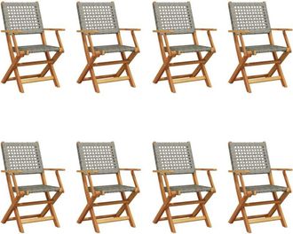 vidaXL Vidaxl - Folding Garden Chairs 8 pcs Grey Poly Rattan and Solid Wood