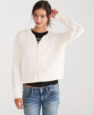 A&eacute;ropostale Cozy Pointelle Full-Zip Sweater Hoodie