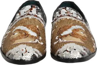 Dolce & Gabbana Mens White Gold Sequined Slip On Loafers Shoes Leather