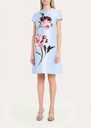 Teri Jon Floral-Print Faille Dress In Blue