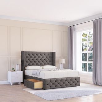 Sloomy Luthor Naples Wingback Bed Set, No Drawers & 54 Floor Standing Headboard in Dark Grey | Size: Small Single