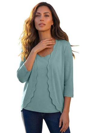 Roaman's Scalloped Cardigan And Tank Set in Cool Sage at Nordstrom, Size 20