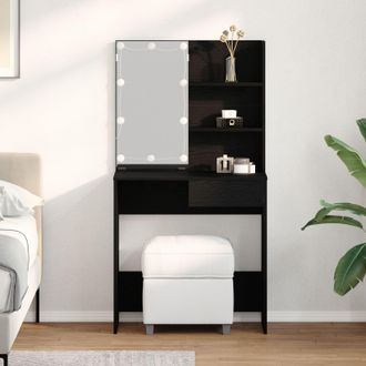 Berkfield Home LED Dressing Table in Black Oak - 74.5x40x141 cm, Made with Engineered Wood | Size: 74.5x40x141 cm