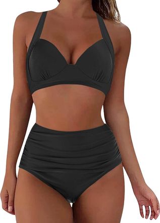 Generic Xs Bikini Set Sale, Two Piece Bathing Suits, Halter Neck Womens Bikini Sets Halter Neck Bikini Top & Tummy Control High-Waisted Bikini Bottoms 18th Bi