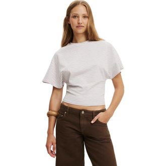 Cotton On Womens Blair Batwing Short Sleeve Tee in Madi Stripe Babydoll Grey at Nordstrom, Size Xx-Small