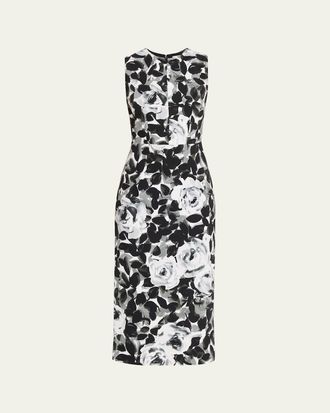 Michael Kors Sleeveless Floral-Print Column Midi Dress