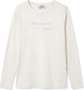 Freddy T-shirt manica lunga Love Always Win con perline