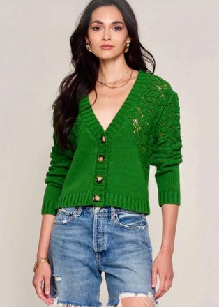 Heartloom Amalda V-Neck Cardigan In Grass