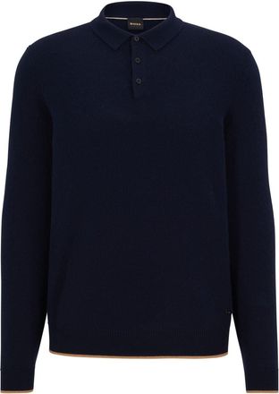 HUGO BOSS Mens Collared Neck Long Sleeve Regular Fit Sweater in Dark Blue - Size 2XL