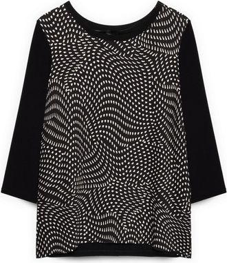 Fiorella Rubino Viscose T-shirt met tweekleurig design en print - Dames - Longsleeves - Zwart - L - Polyester - Tops