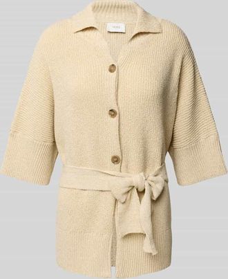 More Strickjacke mit Bindeg&uuml;rtel in Hellgelb, Gr&ouml;&szlig;e 42