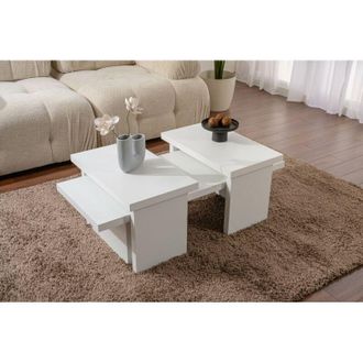 Dmora Mesa De Caf&eacute; Prepotto, Mesa De Centro Baja, Revistero Para Sof&aacute;, Estante De La Sala De Estar, 110x45 H42 Cm, Blanco - Dmora