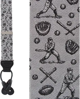 Trafalgar Store Batter Up Novelty Baseball Silk Button End Suspenders in Silver at Nordstrom
