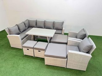Fimous Garden Outdoor Rattan Furniture Set with 4 Footstools 12 Seater in Light Grey
