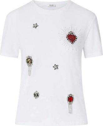Liu Jo Jersey T-shirt met juweelborduursel - Dames - Tops - Wit - Maat: XS Jersey