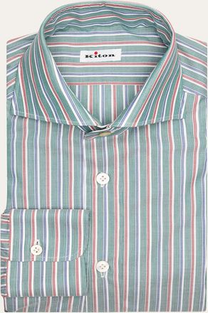 Kiton Mens Variegated Stripe Cotton Dress Shirt